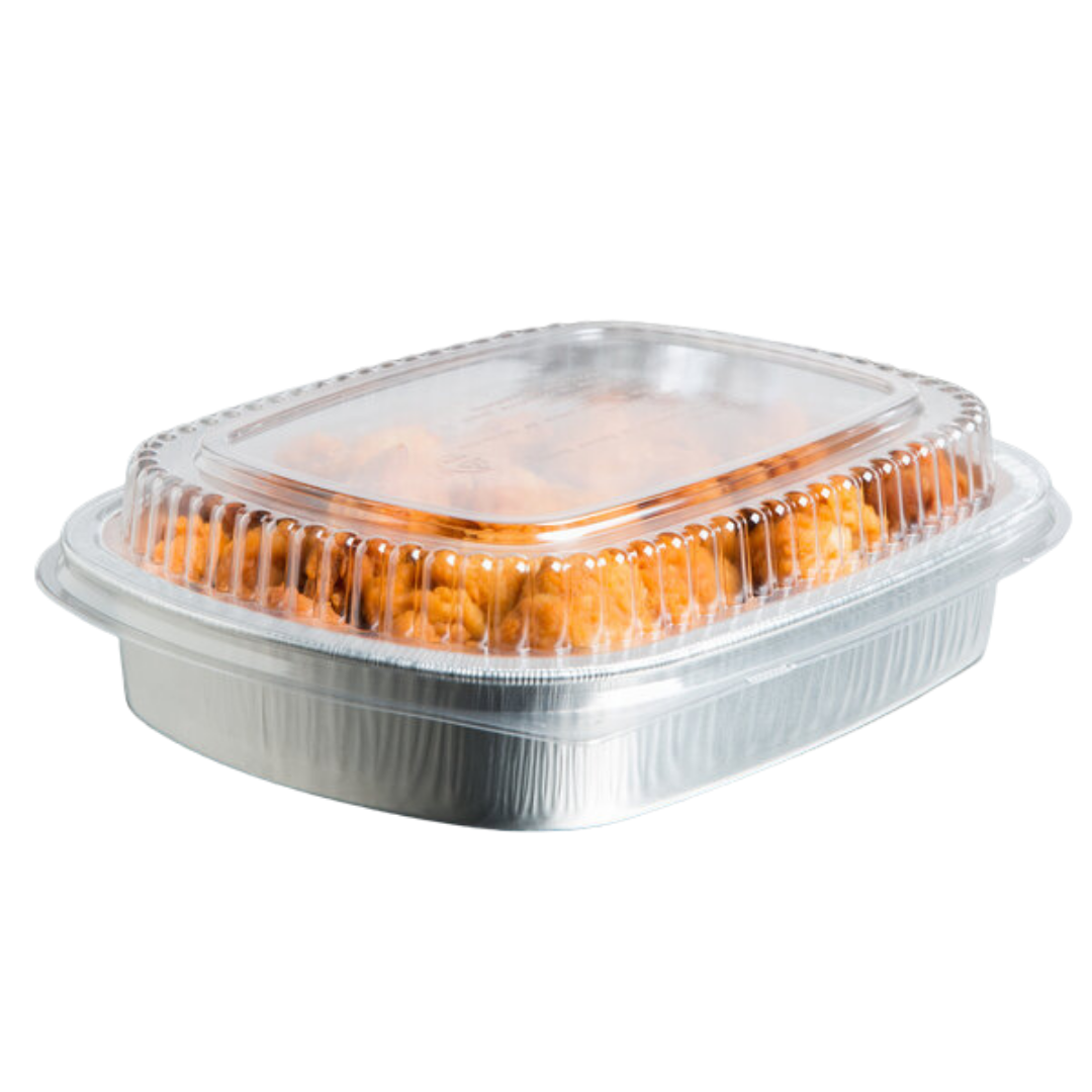 72 oz Rectangular Silver Foil Container with Clear Lid