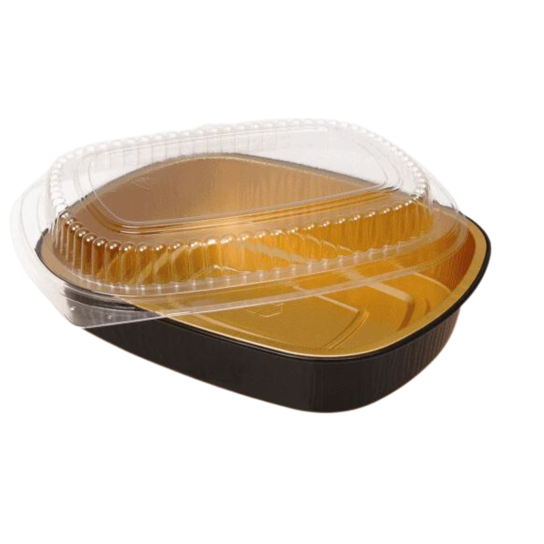 22 oz Rectangular Black Gold SmoothWall Foil Container with Clear Lid