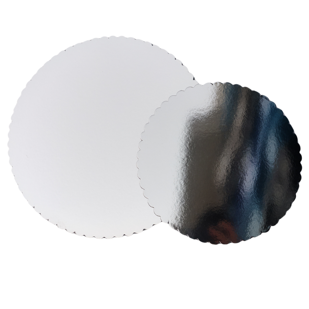 14" Round Silver Cake Board - Laminated Solid Pressboard
